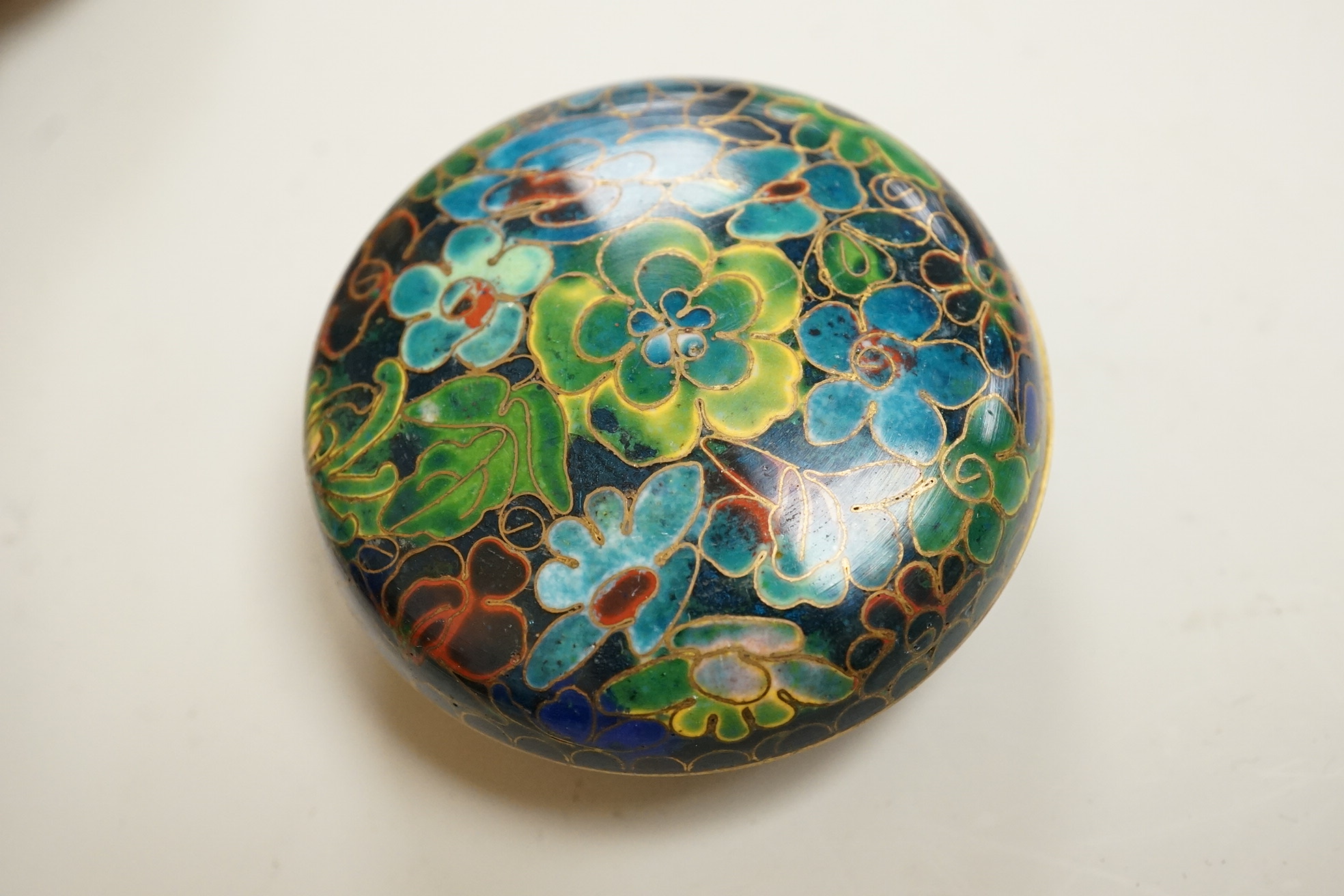 A collection of miniature enamel and cloisonné boxes, eggs and a painted rabbit, etc. (11)